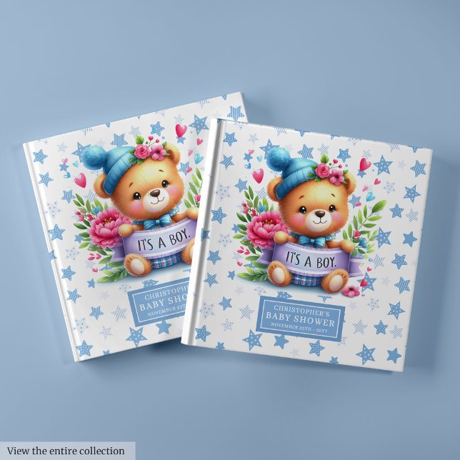 Playful Es ist ein Baby-Teddy-Gästebuch für Baby Gästebuch (Playful It’s a boy teddy bear guest book for baby boys)