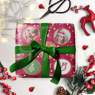 Playful Familie Foto Collage Weihnachten Rot Geschenkpapier