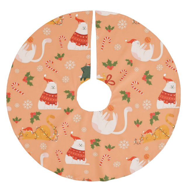 Playful Fett Katzen Weihnachtsmuster Polyester Weihnachtsbaumdecke (Vorderseite)