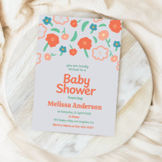 Playful Floral Baby Shower Invitation 