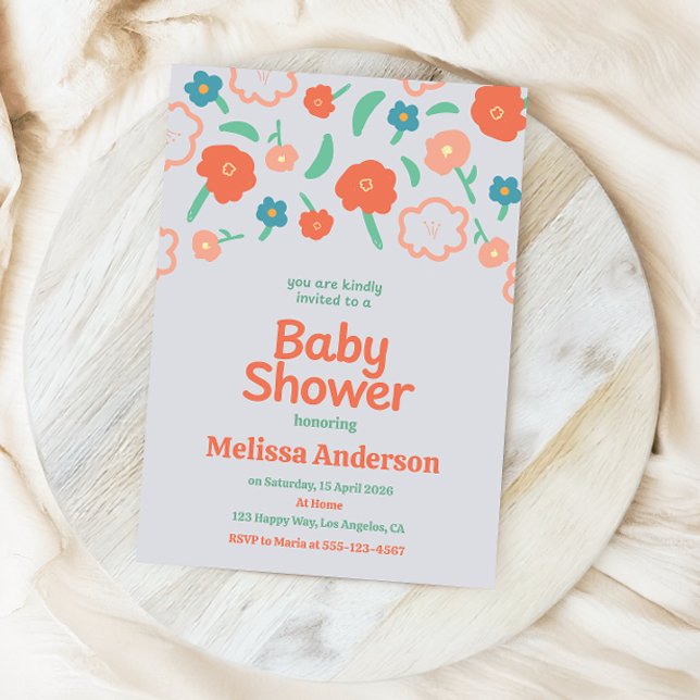 Playful Floral Baby Shower Invitation  (Créateur téléchargé)