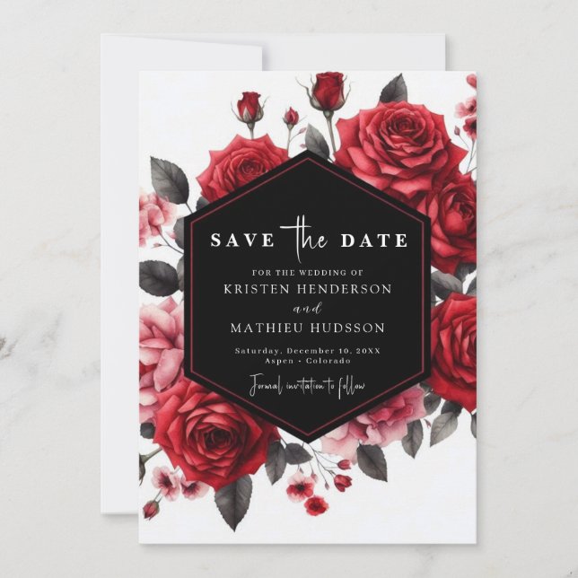 Playful Floral Crimson Red Wedding Save The Date (Vorderseite)