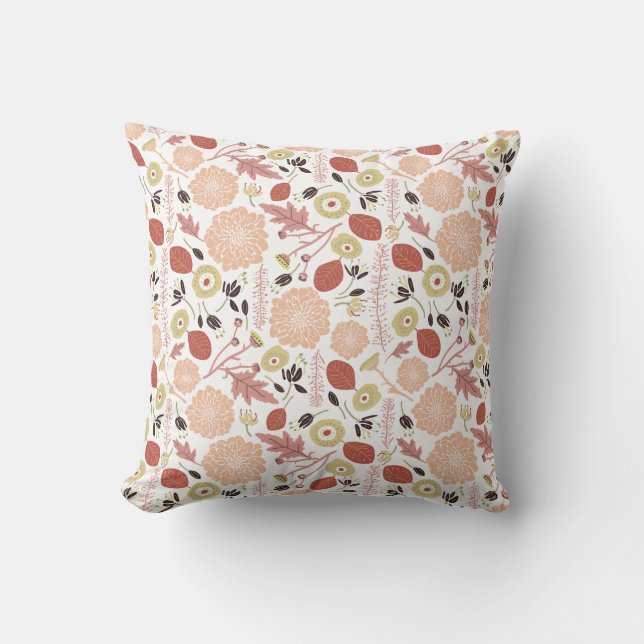Playful Floral Mix Peach Green Whimsical Kissen (Vorderseite)