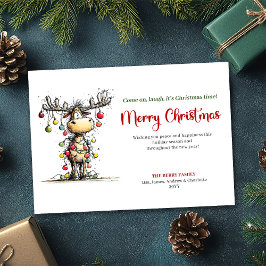 Playful Funny Reindeer Holiday Greeting Card Feiertagskarte