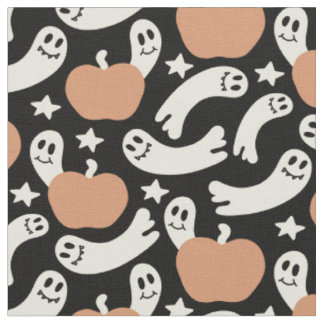 Playful Ghosts and Pumpkins on Black – Halloween R Stoff