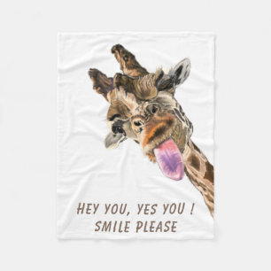 Playful Giraffe Tongue Out Fleece Blanket Smile 