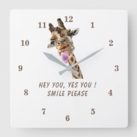 Playful Giraffe Tongue Out Wall Clock Custom Text