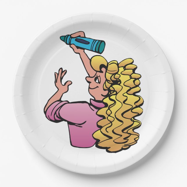 Playful Girl with Crayon Pappteller (Vorderseite)