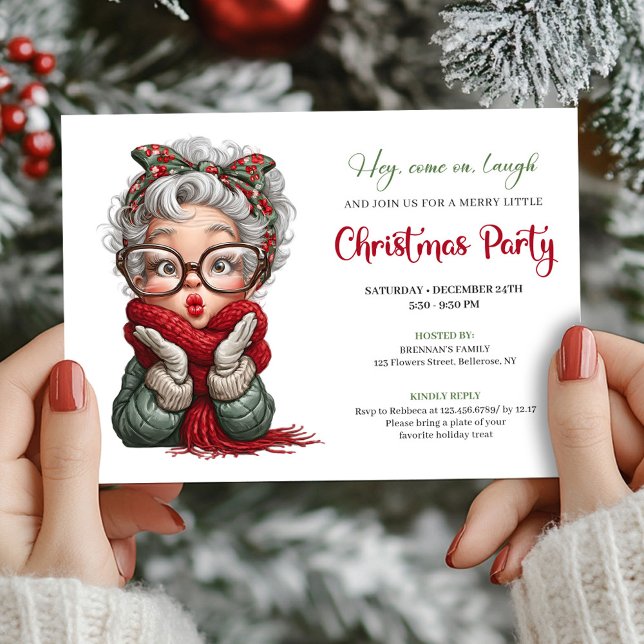 Playful Grandma Xmas Cartoon Celebration Invite Einladung (Playful Grandma Xmas Cartoon Celebration Invite)