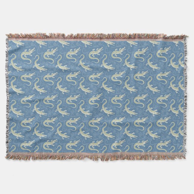 Playful Green Alligator Paisley on Blue Decke (Vorderseite)