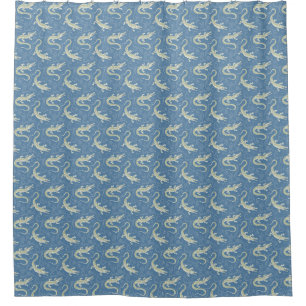 Playful Green Alligator Paisley on Blue Duschvorhang