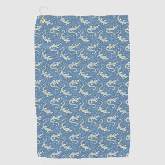 Playful Green Alligator Paisley on Blue Golfhandtuch (Vorderseite)