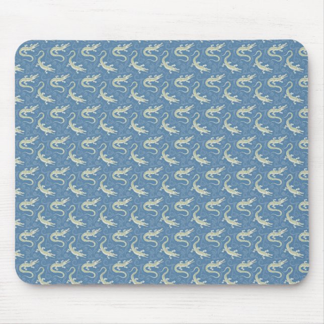 Playful Green Alligator Paisley on Blue Mousepad (Vorne)