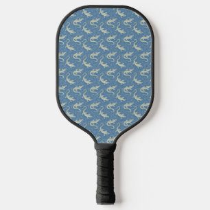 Playful Green Alligator Paisley on Blue Pickleball Schläger