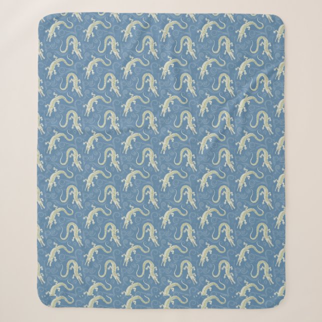Playful Green Alligator Paisley on Blue Sherpadecke (Vorderseite)