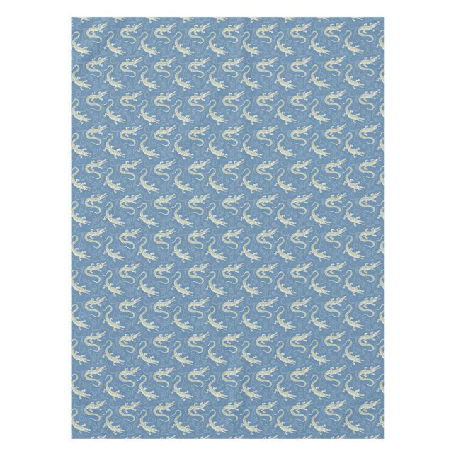 Playful Green Alligator Paisley on Blue Tischdecke (Vorderseite)