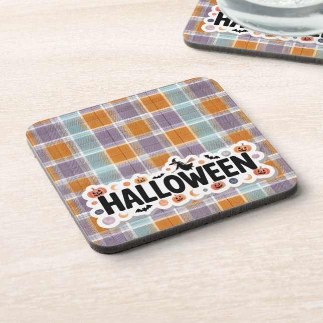 Playful Halloween Plaid Hard Getränkeuntersetzer (Linke Seite)