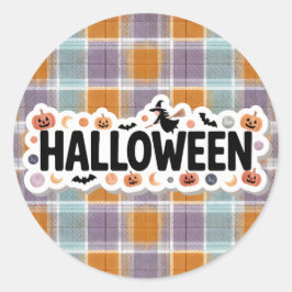 Playful Halloween Plaid Runder Aufkleber