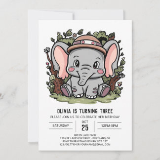 Playful Happy Elephant Digital Geburtstag Einladung