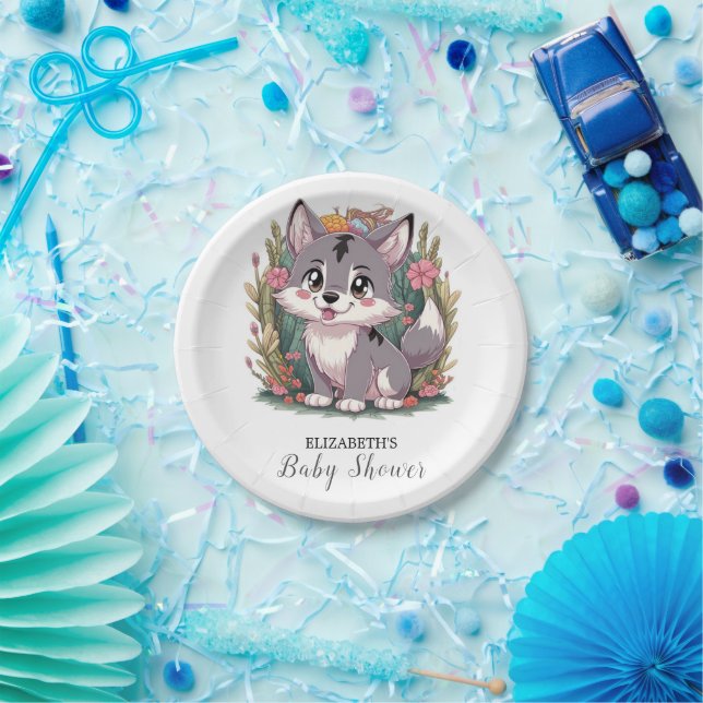 Playful Happy Wolf Baby Shower Pappteller (Party)