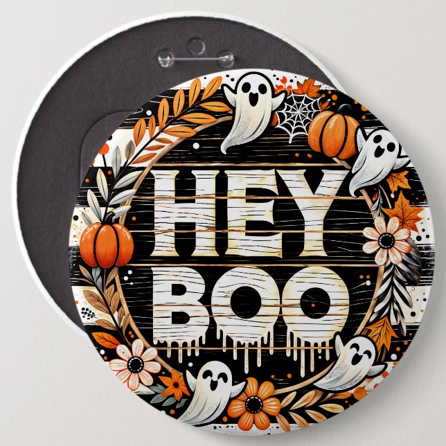 Playful 'Hey Boo' Halloween Button - Geister, Pump (Vorne & Hinten)