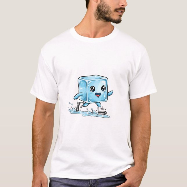 Playful Ice Cube Character Skating T-Shirt (Vorderseite)