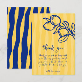 Playful Italian Blue Lemon & Stripes Bridal Shower Dankeskarte