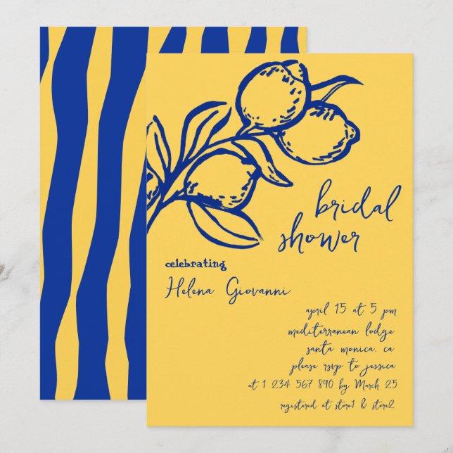 Playful Italian Handwritten Lemon Bridal Shower Einladung (Vorne/Hinten)