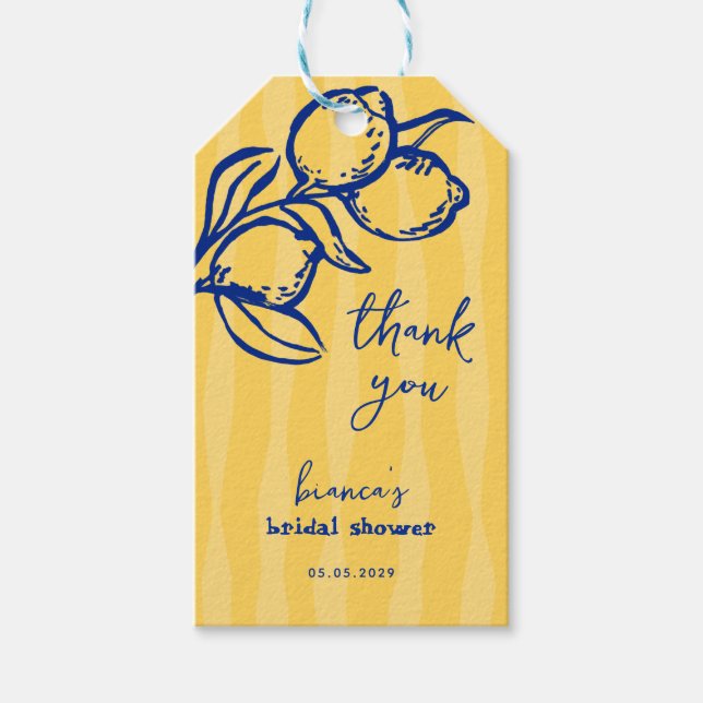 Playful Italian Lemon Thank You Bridal Shower Geschenkanhänger (Vorderseite)