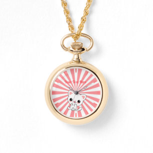 Playful Kawaii White Kitten Custom Armbanduhr