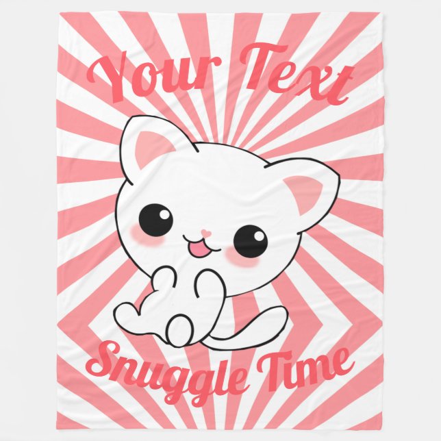 Playful Kawaii White Kitten Custom Fleecedecke (Vorderseite)