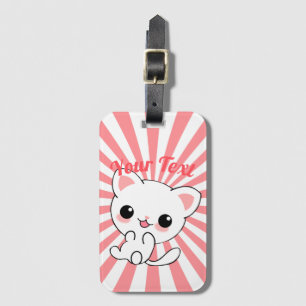 Playful Kawaii White Kitten Custom Gepäckanhänger