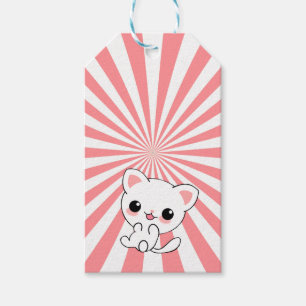 Playful Kawaii White Kitten Custom Geschenkanhänger