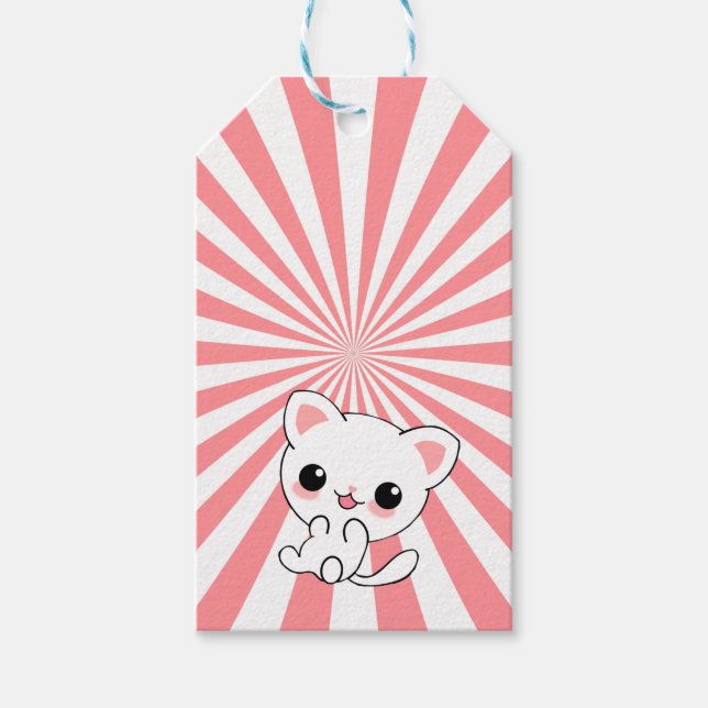 Playful Kawaii White Kitten Custom Geschenkanhänger (Vorderseite)