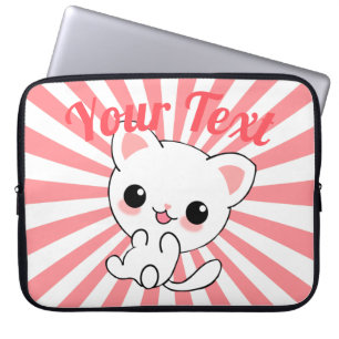 Playful Kawaii White Kitten Custom Laptopschutzhülle