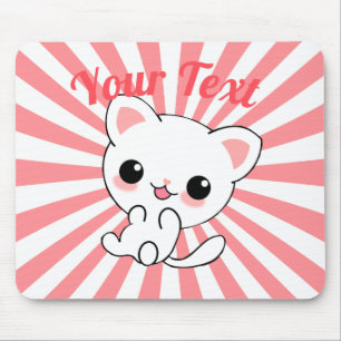 Playful Kawaii White Kitten Custom Mousepad