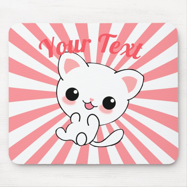 Playful Kawaii White Kitten Custom Mousepad (Vorne)