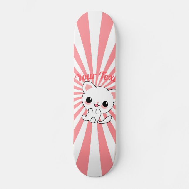 Playful Kawaii White Kitten Custom Skateboard (Vorderseite)