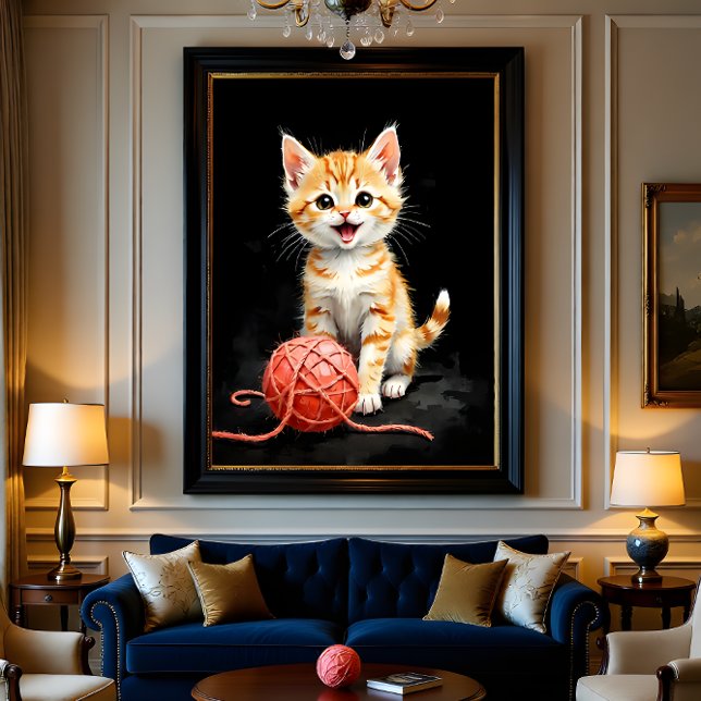 Playful Kitten Cat with Yarn Watercolor Print Poster (Von Creator hochgeladen)