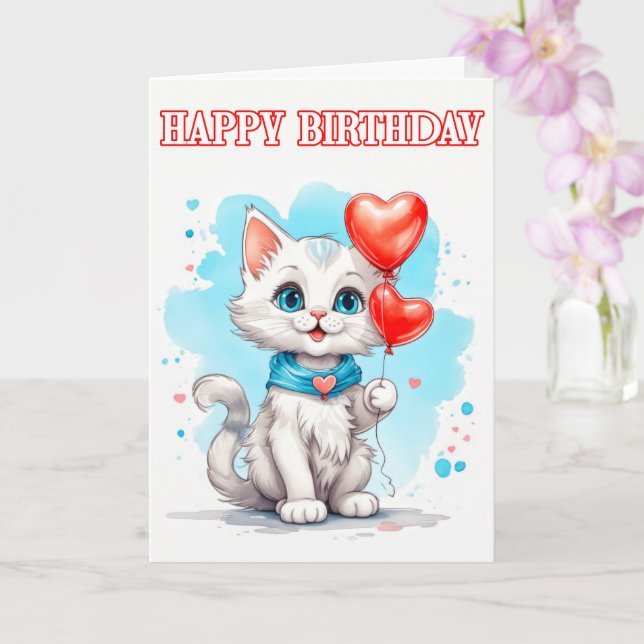 Playful Little Cat Happy Birthday Karte (Orchidee)