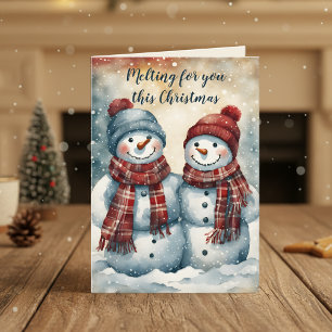 Playful Melting Snowman Couple Weihnachtsgrüßen Karte