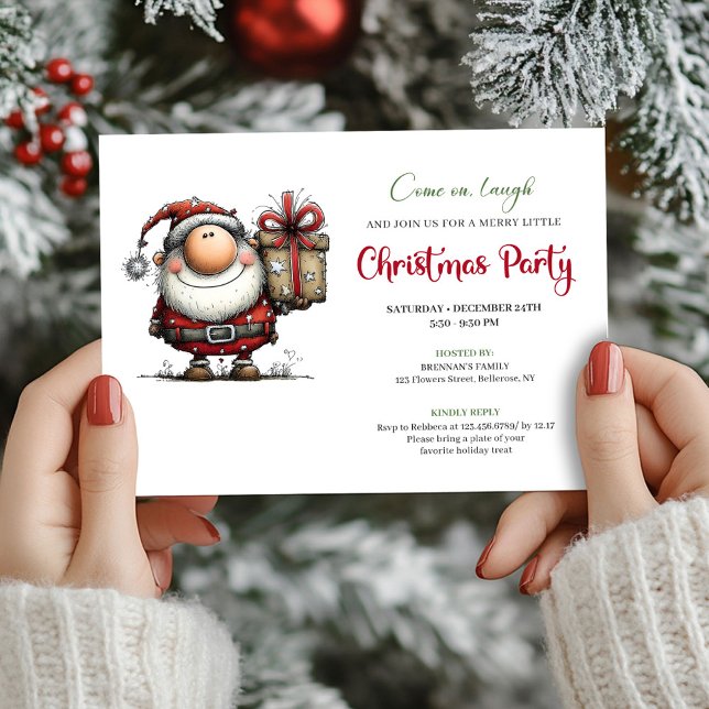 Playful Minimalist Santa Christmas Party Invites Einladung (Playful Minimalist Santa Christmas Party Invite)