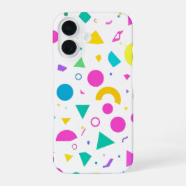 Playful Neon Memphis Geometric Retro Pattern iPhone 16 Hülle