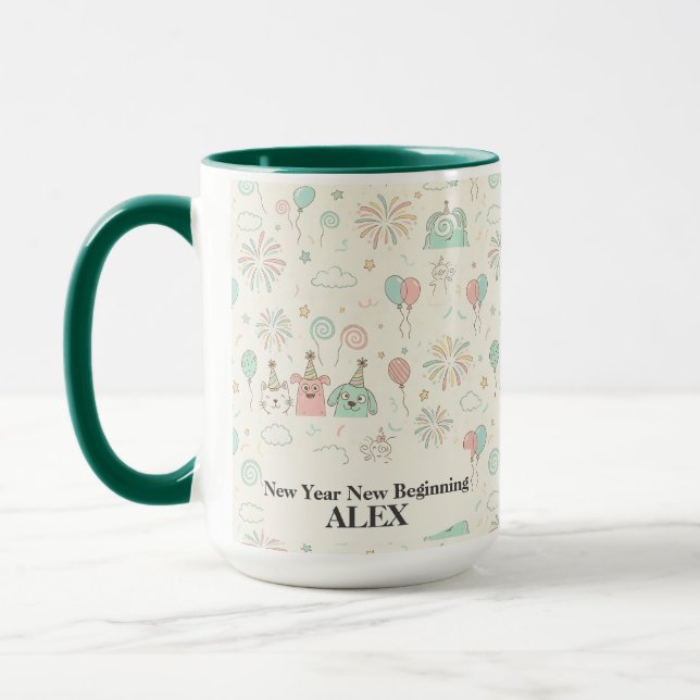 Playful New Year New Beginnings Custom Mug Tasse (Links)