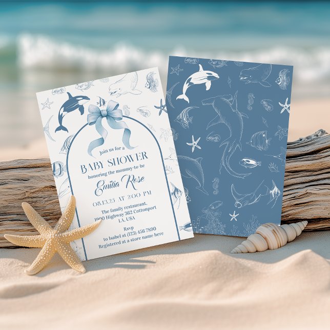 Playful Ocean Blue Sea Life Baby Dusche Einladung (Von Creator hochgeladen)