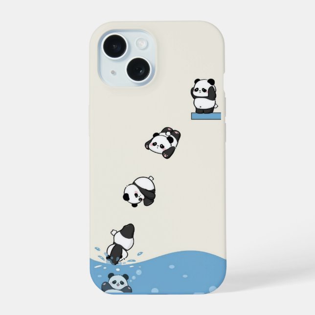 Playful Panda Dive - Cartoon Tier Phone Case iPhone 15 Hülle (Rückseite)