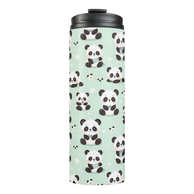Playful Panda Pattern Thermosbecher (Vorderseite)