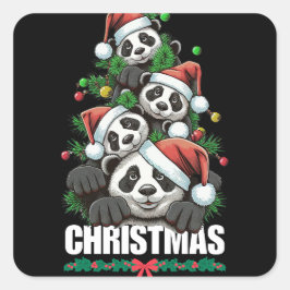 Playful Panda Weihnachtsaufkleber Quadratischer Aufkleber