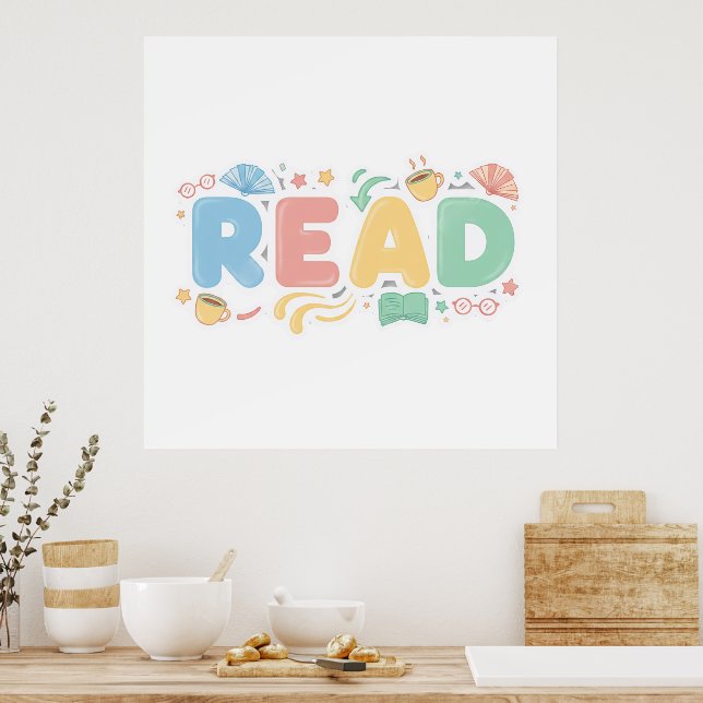 Playful Pastel Bubble "READ" Sticker Style Poster (Küche)
