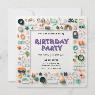 Playful Pastel Kindergeburtstag Einladung
